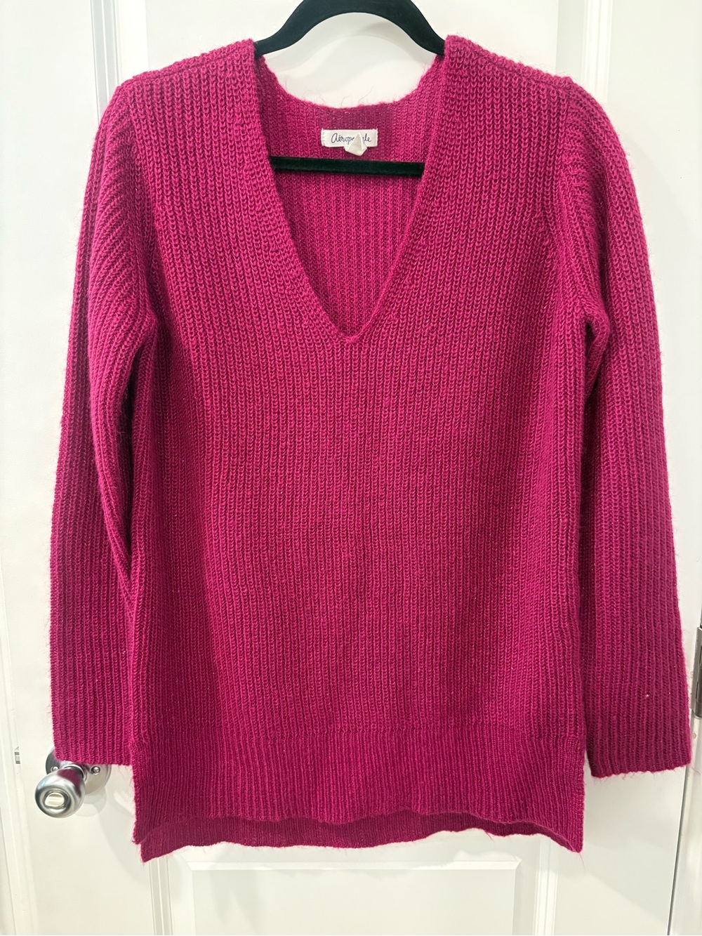 Aeropostale Hot Pink V-Neck Ribbed Sweater